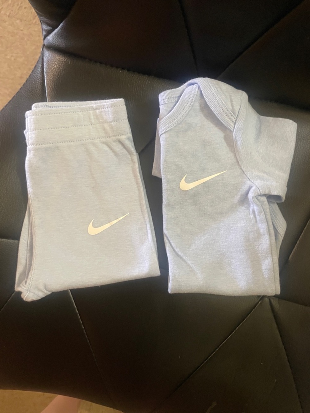Nike Light Blue Baby Leggings and Bodysuit Set with White Swoosh